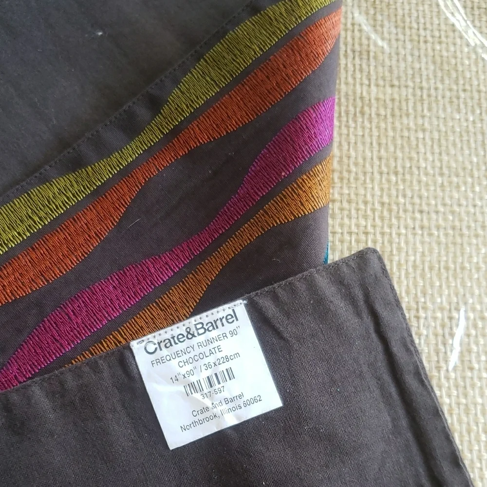 Crate  & Barrel Brown And Multicolor Wavy Stripe Table Runner